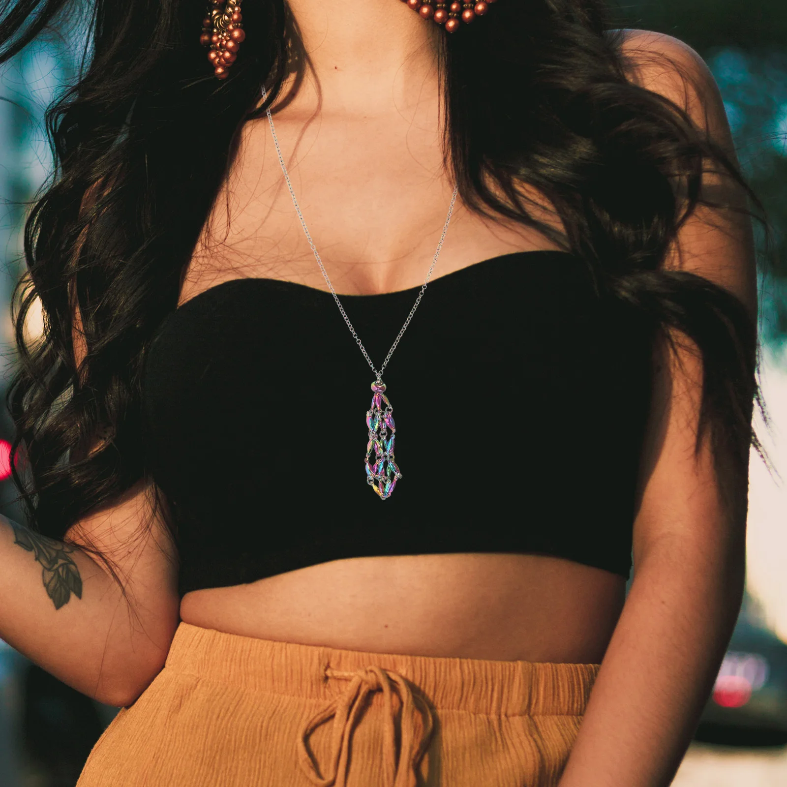 

Crystal Cage Necklace Stainless Steel Stone Holder Adjustable Chain Colorful Pendant Fashion Accessory Crystal Holder