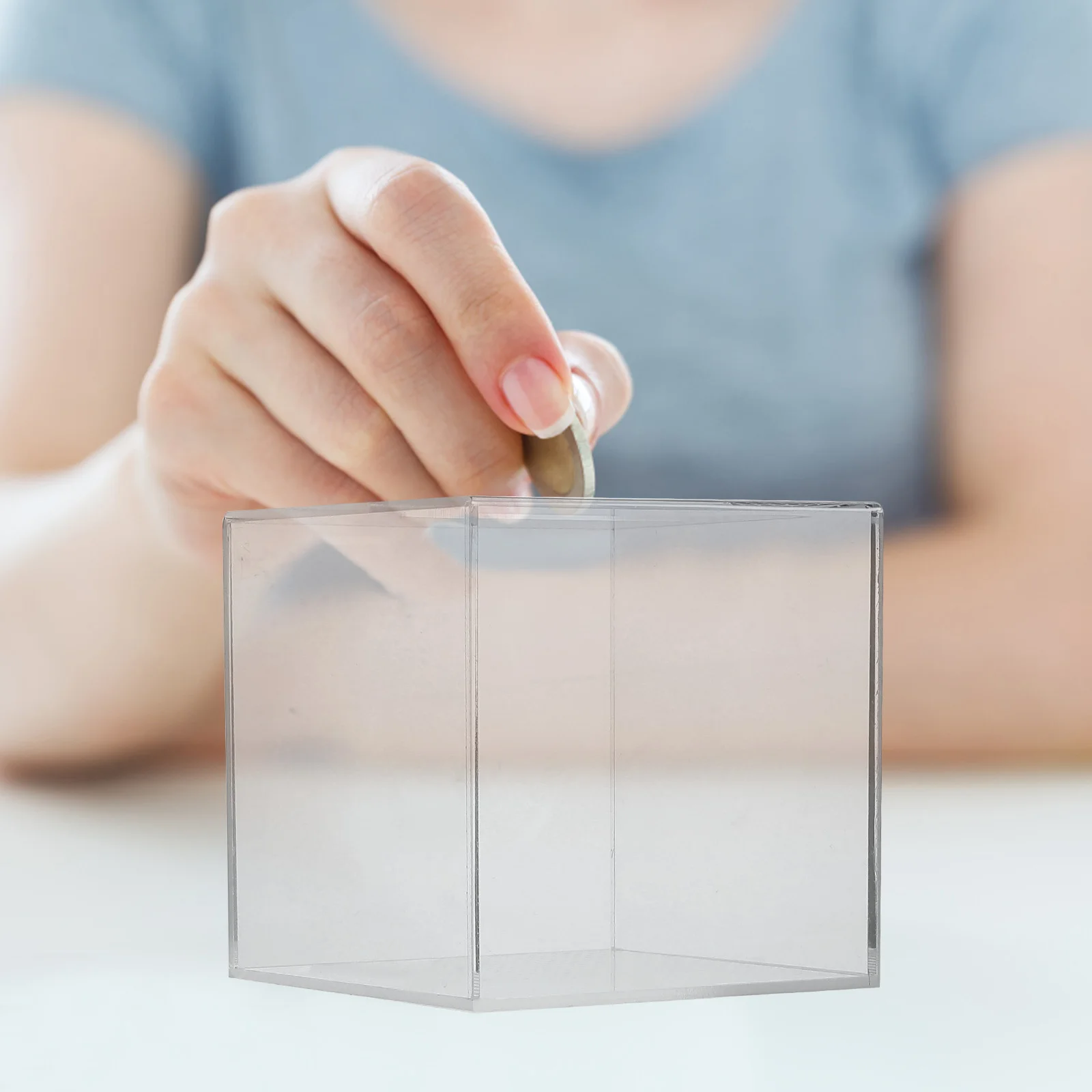 

2 pcs Transparent Piggy Bank Unopenable Money Boxes Clear Acrylic Cube for Kids Adults Savings Container Desktop Storage Box