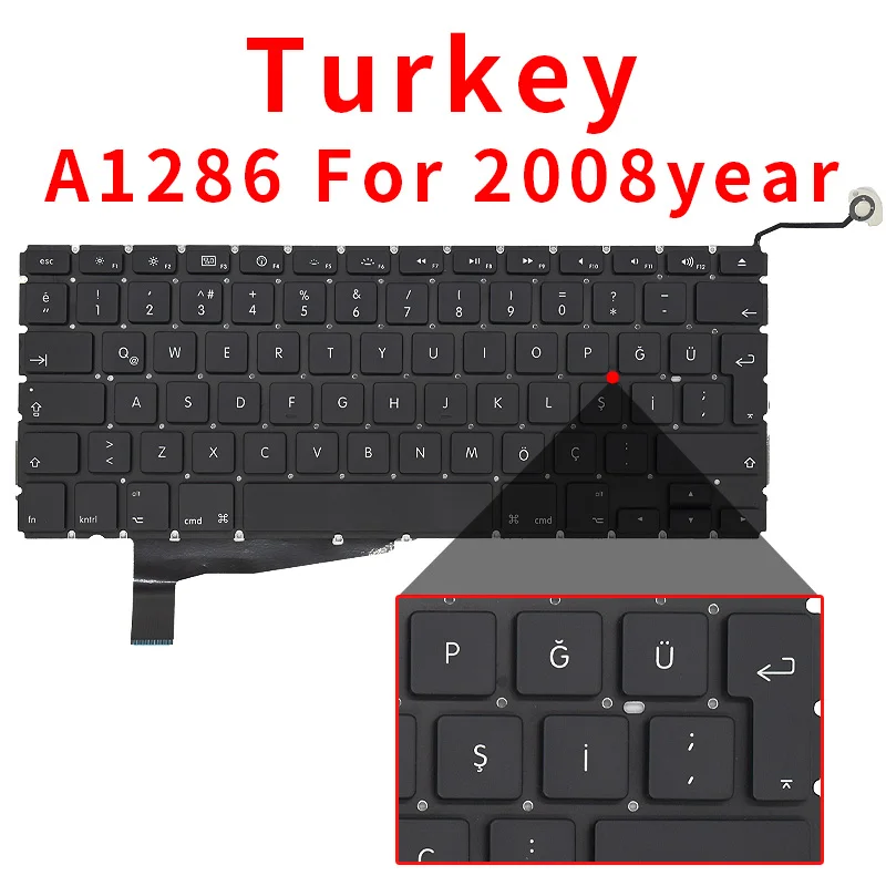 New A1286 For Macbook Pro 15" Replacement Keyboard US UK Russian French Spain Arabic Version 2009 2010 2011 2012 Year