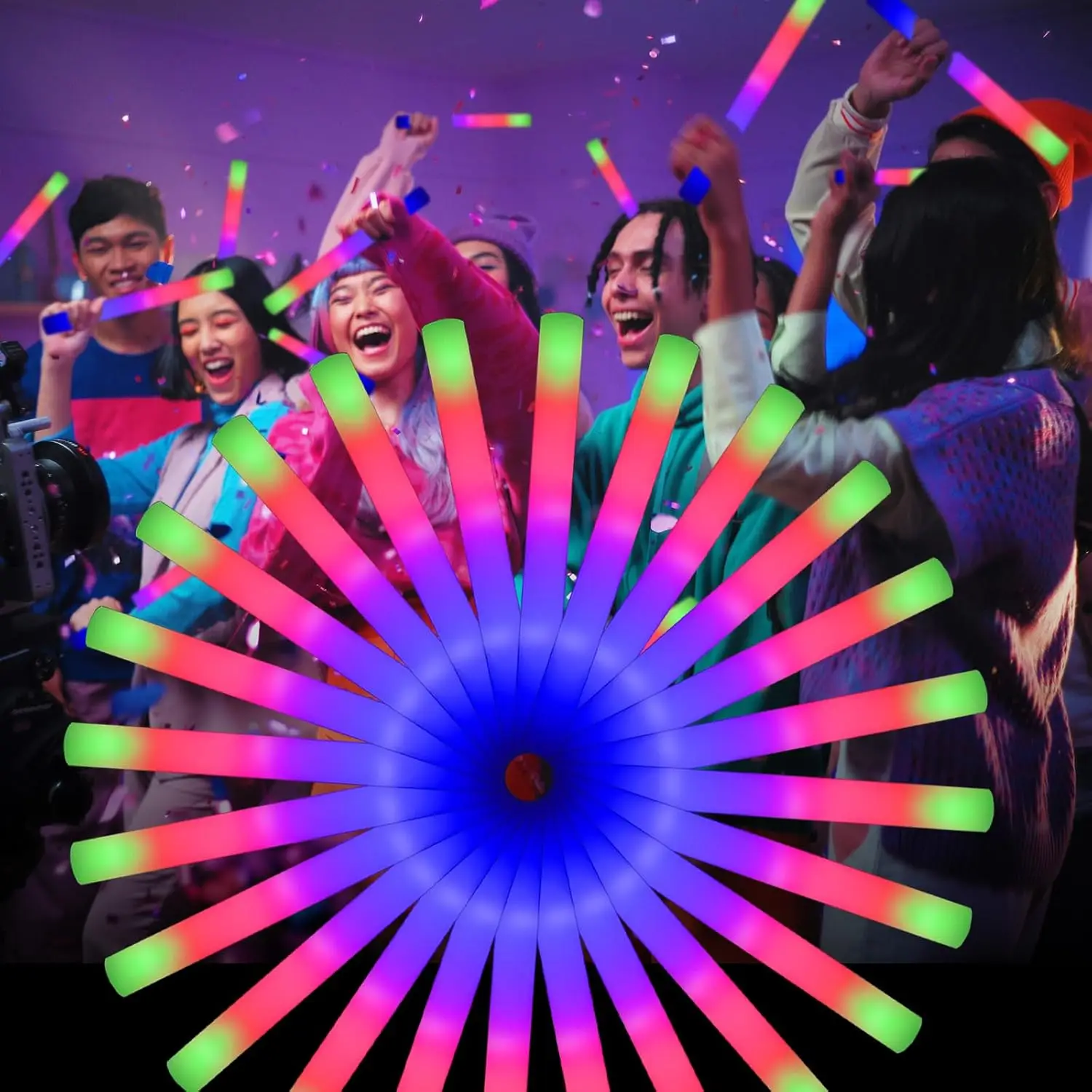 125 PCS LED Foam Glow Sticks,Bulk ,Glow in the Dark Party Supplies,3 Modes Colorful Flashing,Neon Party Favors Supplies