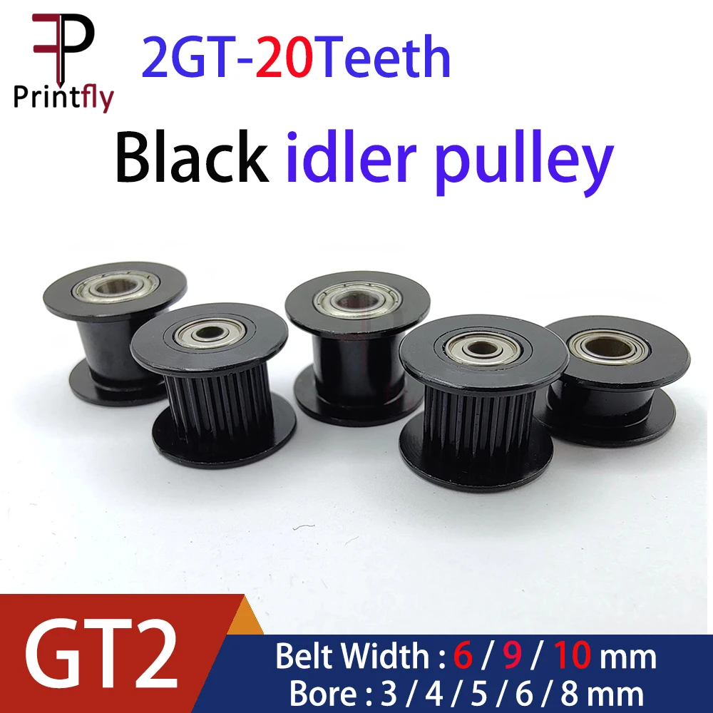 

Printfly 2GT Black Idler Pulley 20Teeth Width 6 10 15mm Bore 3 4 5 6 8mm Bearing Timing belt 3D Printer Accessories Tensioning