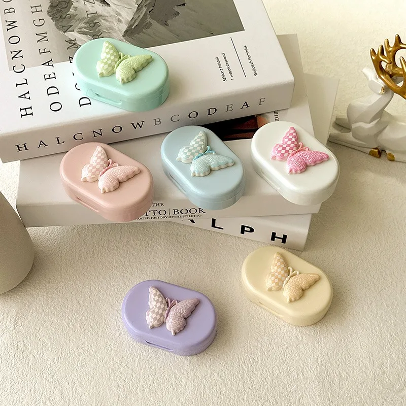 

Женский цвет макарон, дорожная коробка для хранения контактных линз, милый контейнер для контактных линз в форме бабочки, небольшой футляр для контактных линз