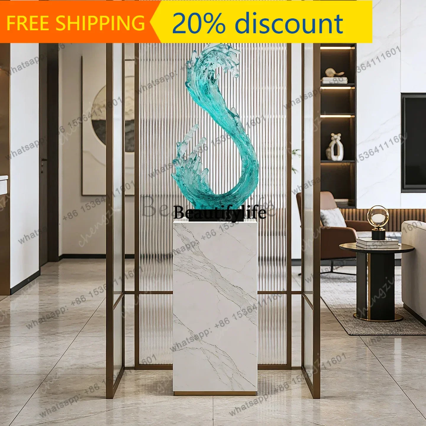 J132 Living room entrance Splash sculpture Floor art ornament High-end light luxury hotel transparent resin decoration