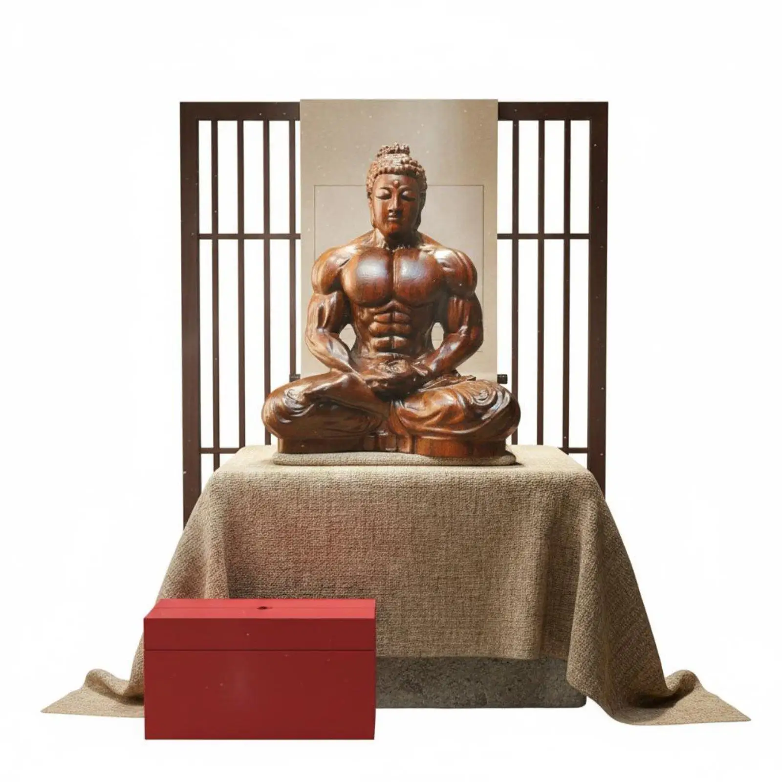 Ebony Buddha Wood Carving Contemporary Muscle Statue Art Sculpture for Car Dashboard Ornament and Shelf Display