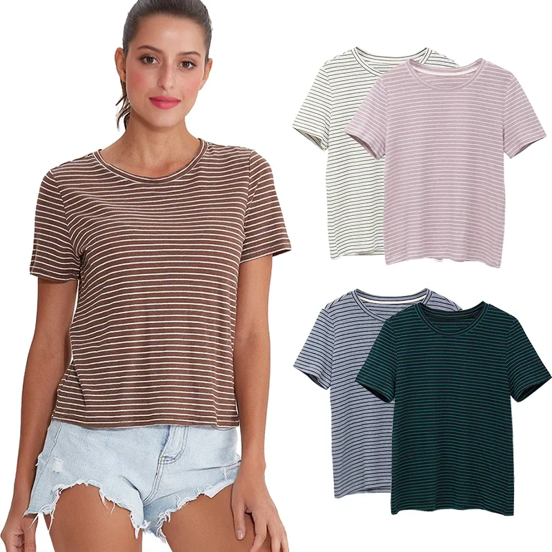 

Striped T-Shirt Short Sleeve Women Round-Neck Summer Tops