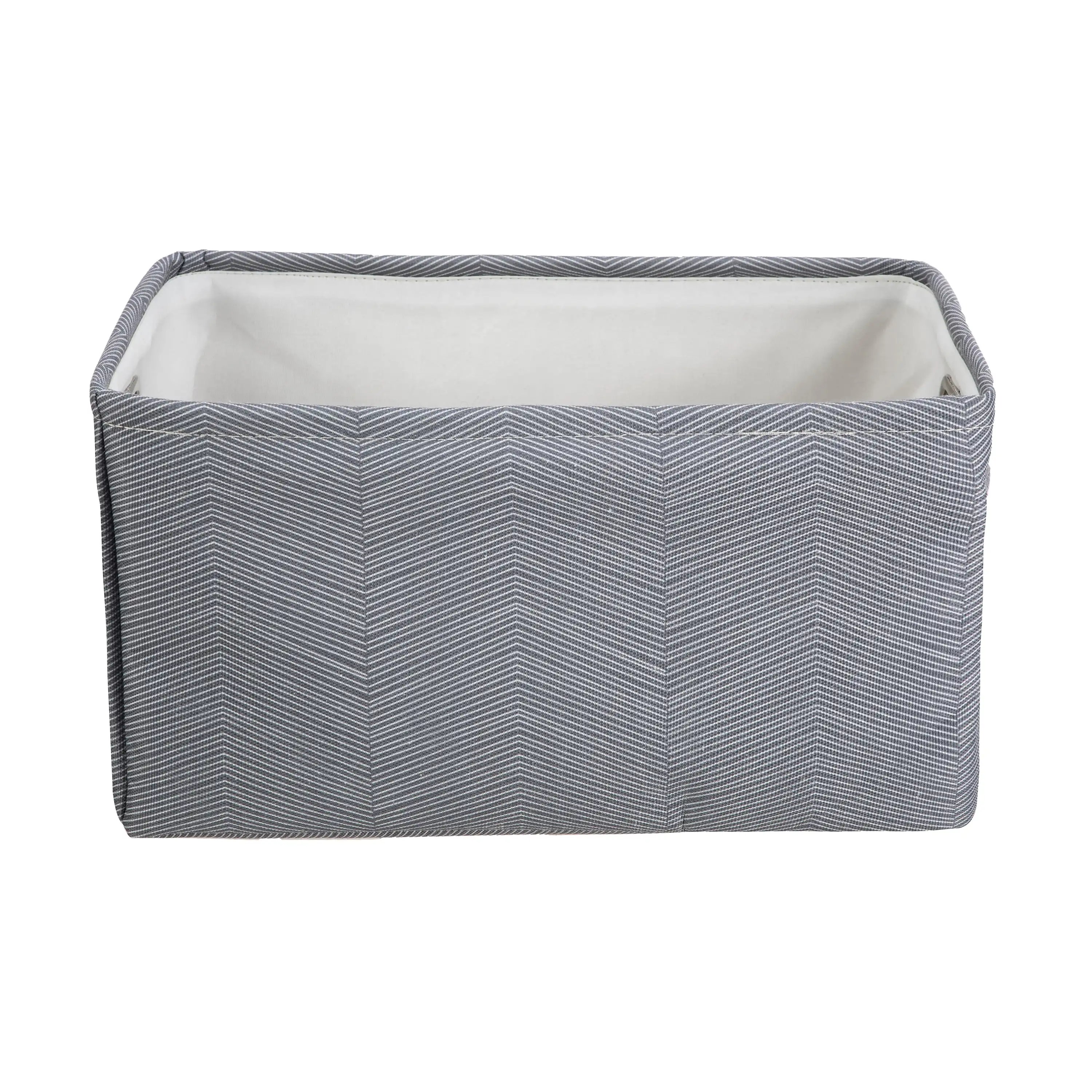 Grey Herringbone Canvas Storage Basket with Handles