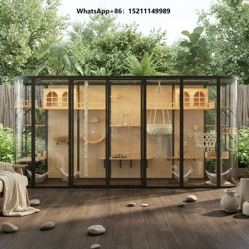 Luxury Solid Wood Pre Assembled Cat Villa Cage Large Outdoor Weatherproof Cat House