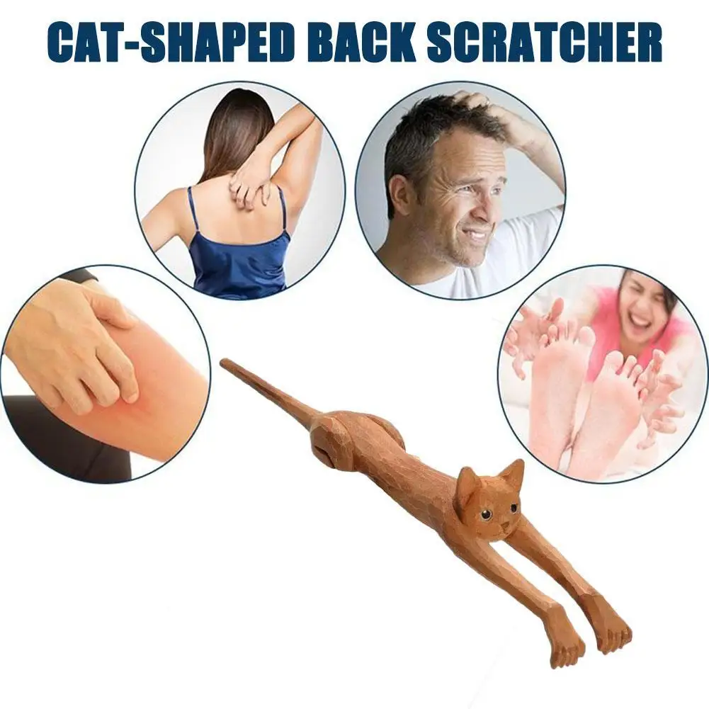 NEW Wooden Cute Cat Shaped Back Massager Wooden Backreliever Spontaneous Back Scratcher Stick