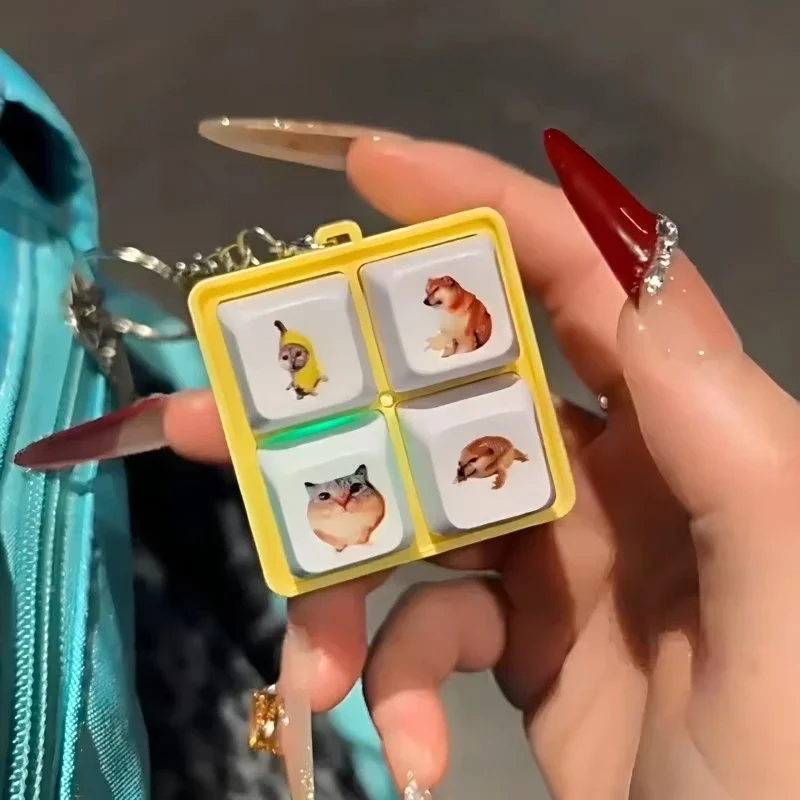 Answer Me Funny Pet Keychain Funny Button Key Holder Cats Dogs Pets Voice Relieve Stress Toy Hanging Pendant Kids Gifts