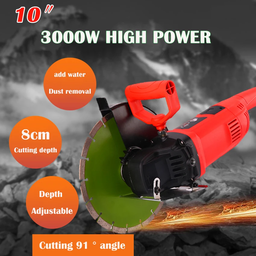 10 ″ Wall Slotting Machine 220V Multi -function Chainsaw Handheld Tile  Stone 3000W High -power Cutting Angle Grinding Machine