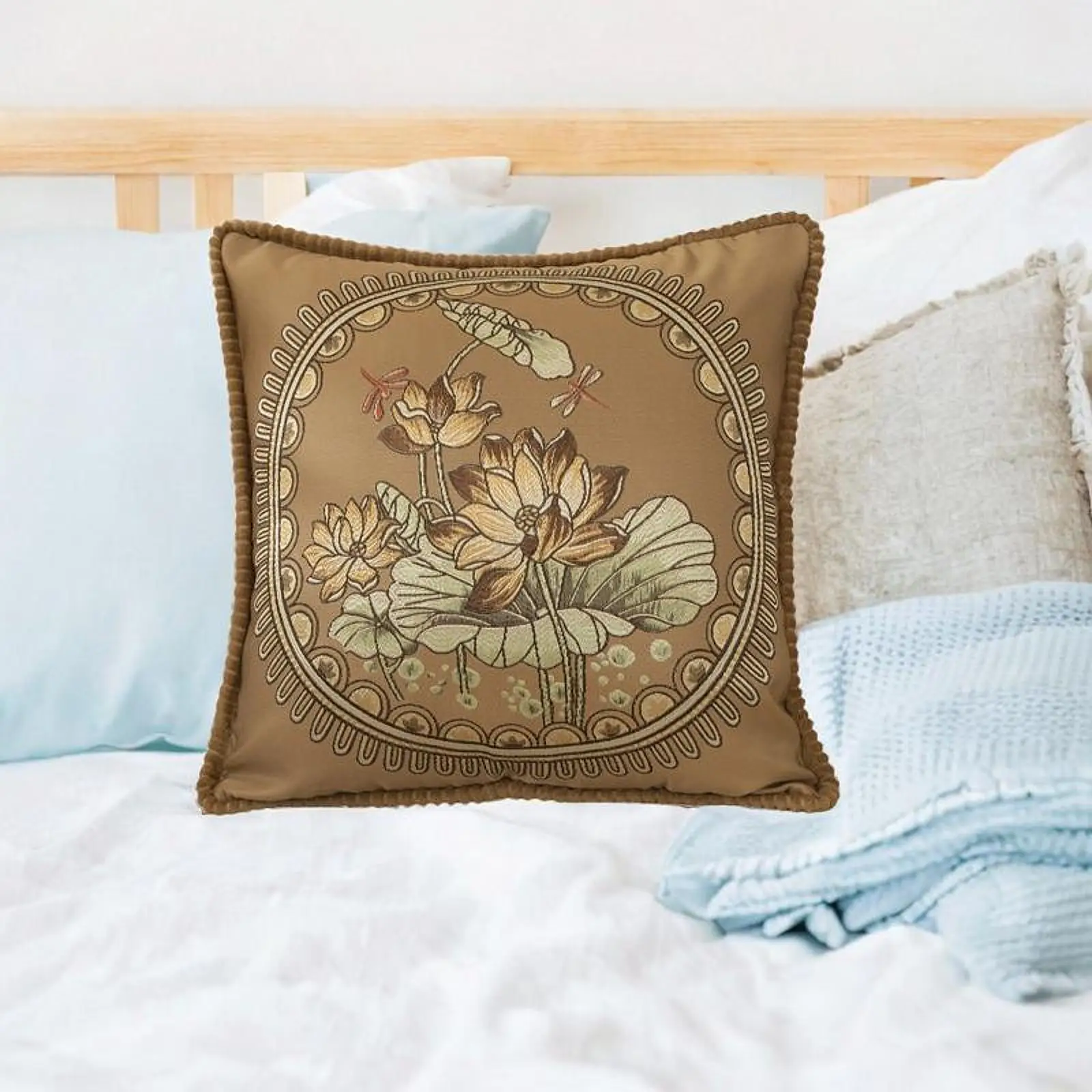 Flower Throw Pillow Cover Floral Cushion Cover Decorative Lotus Pond Moonlight Pillowcase for Housewarming Hotel Anniversary