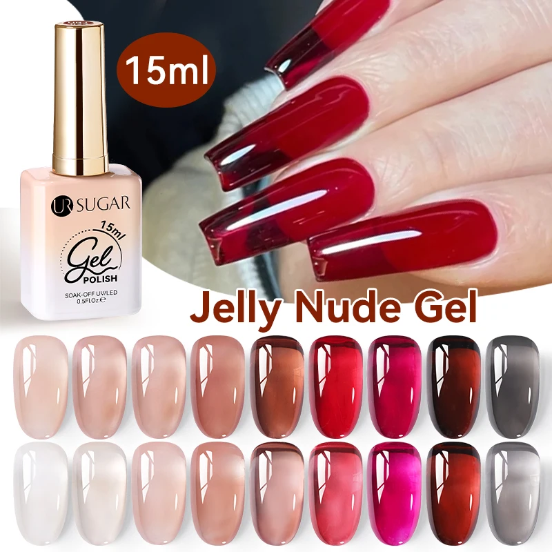 UR SUGAR 15ml Amber Brown Red Jelly Gel Nail Polish Christmas Nails Art Gel Polish Translucent Nail Gel for Winter Manicure