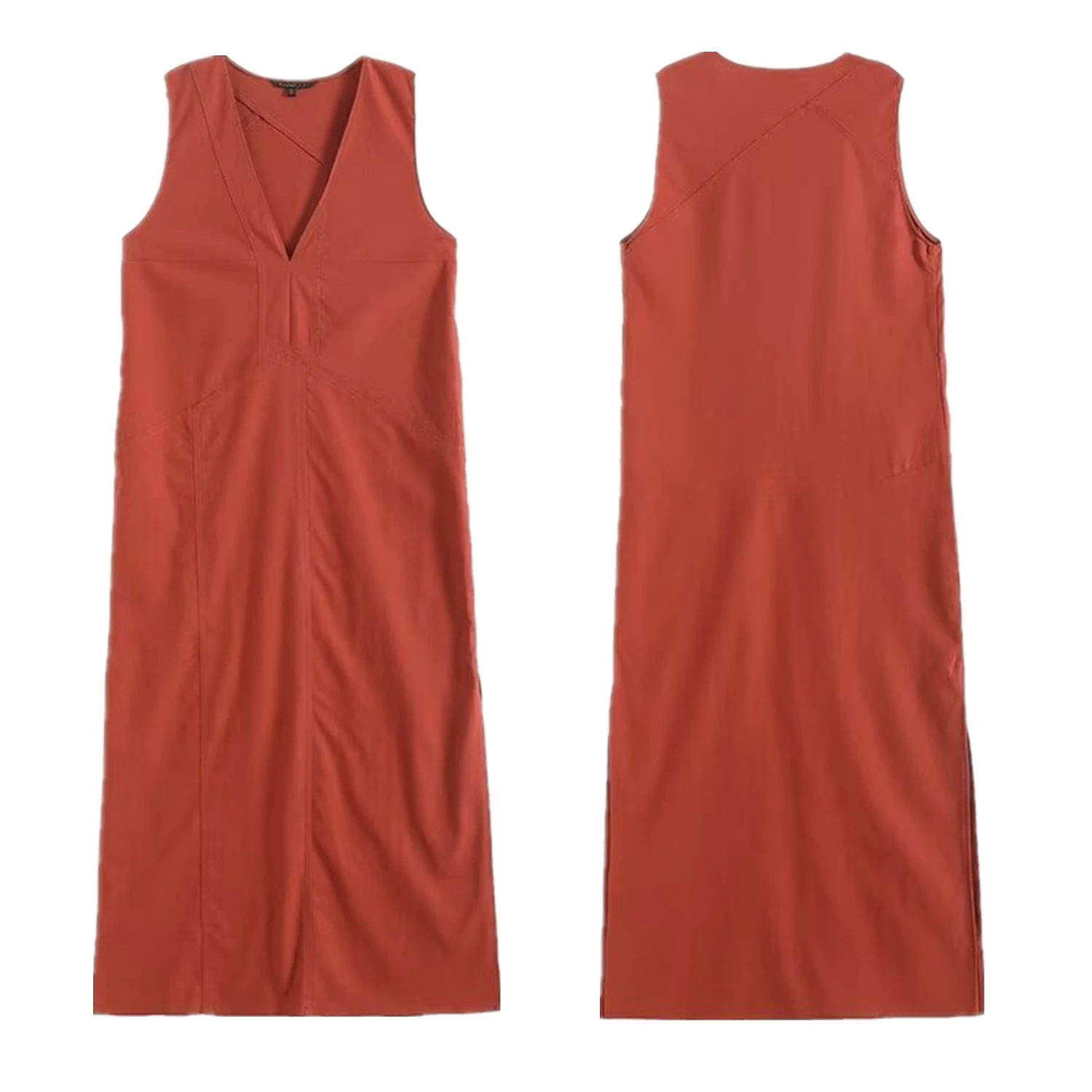 

Withered Minimalist Retro Brick Red Sleeveless Tank Dess Midi Dress Women Summer Dress Women Office Ladies Elegant