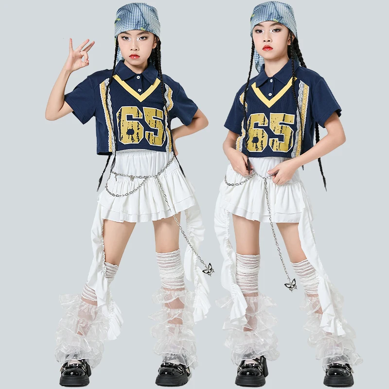 

Jazz Stage Outfits Girls Performance Clothing Hip-Hop Dance Clothes Children POLO Neck Tops Street Dance Competition Wear XH2793