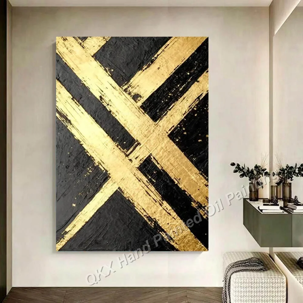 Modern Thick Texture Diagonal Geometric Oil Painting 100% Handmade on Canvas Wall Art Decor for Living Room