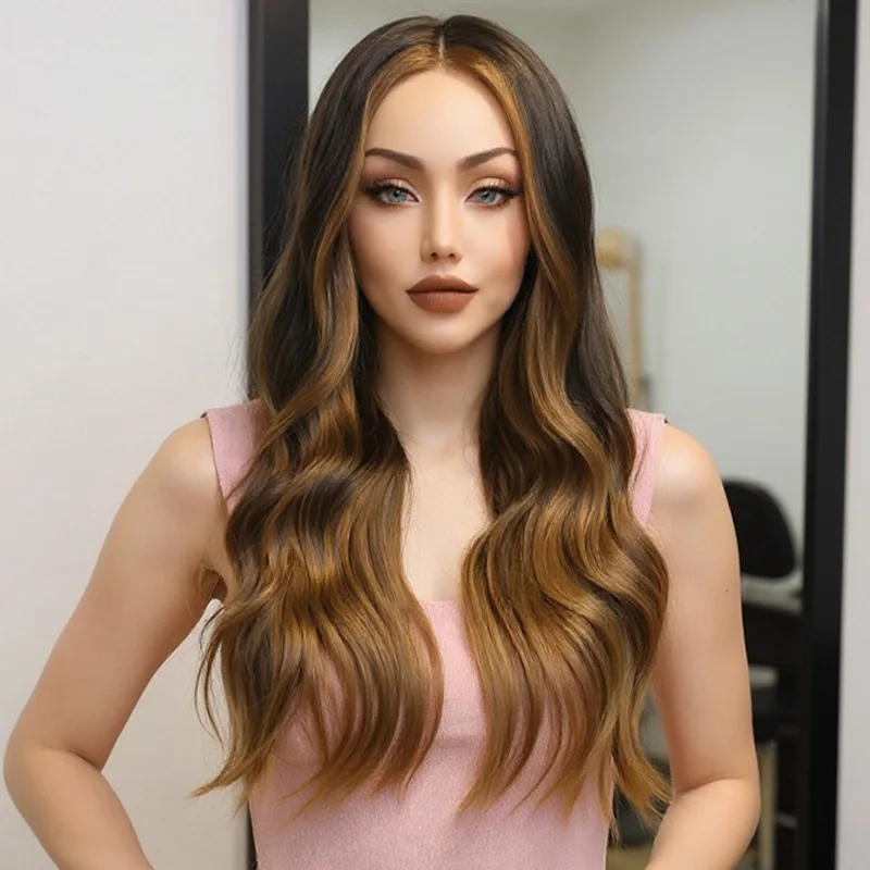 European and American foreign trade wig, women's gradient color long curly hair, fashionable layering wig-Synthetic fiber wig