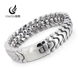 Fongten Silver Color Shiny Men Bracelet Stainless Steel Bone Chain Bangle Bracelets For Men Charm Jewelry Christmas Gifts