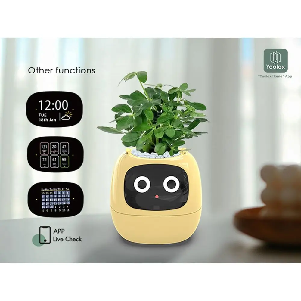 Inteligentny doniczka do pielęgnacji roślin z instrukcjami w formie emotikonów, idealna do dekoracji wnętrz i na prezenty, żółta