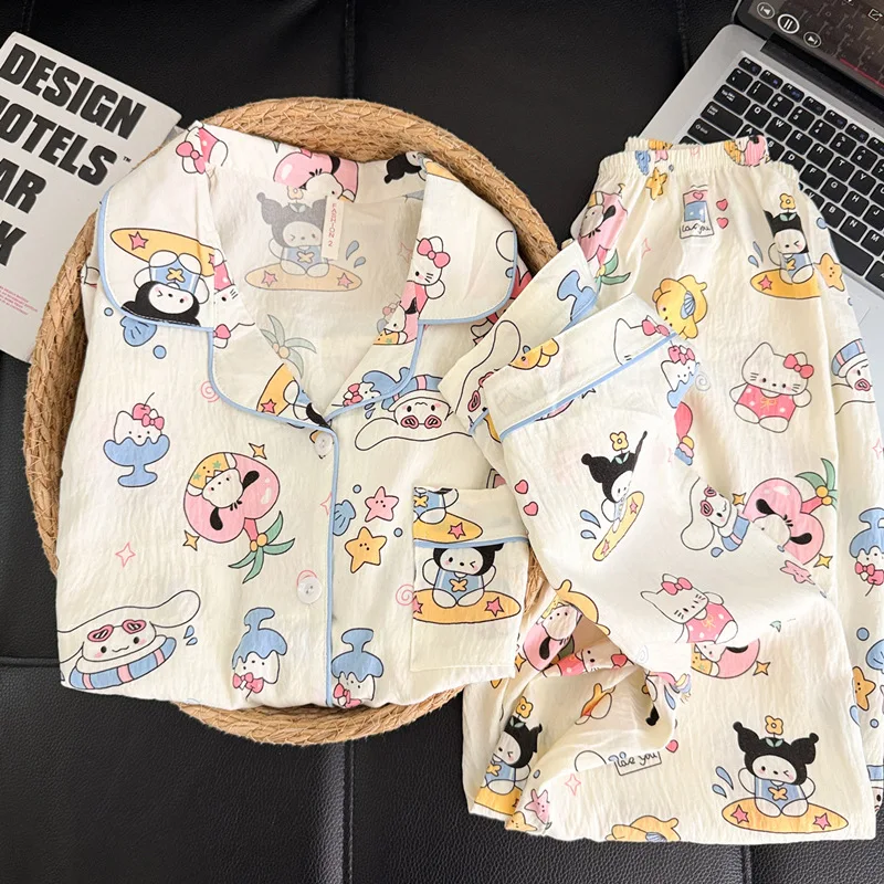 

New Sleepwear Hello Kitty 2 Piece Suit Pyjama Femme Korean Style Casual Soft Fashion Women's Pajamas Autumn Girl Gift