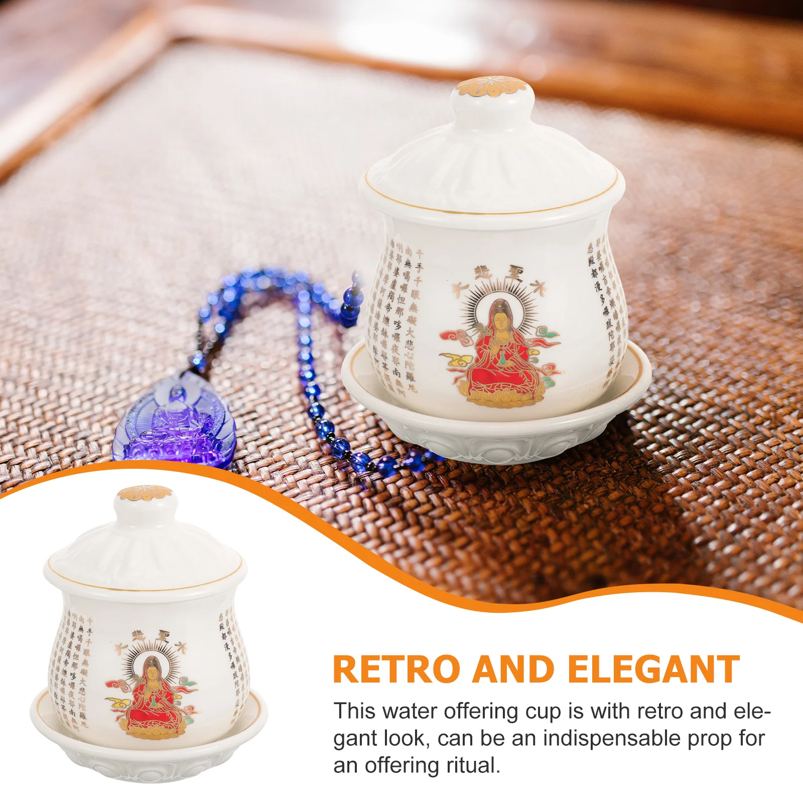 كوب تقديم المياه من السيراميك بوذا كوب اللوتس المقدس على الطراز الديني طقوس المعبد ديكور متعدد الوظائف متعدد الاستخدامات #3