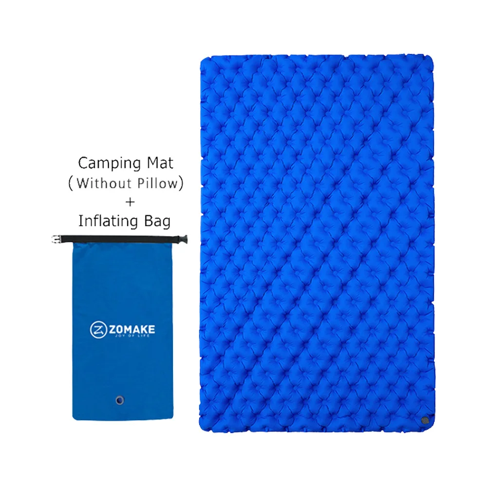 Zomake-outdoor camping opblaasbaar matras, slaapmatje met kussen, 2 personen, groot waterdicht kussen, dik, camper pomp, reizen