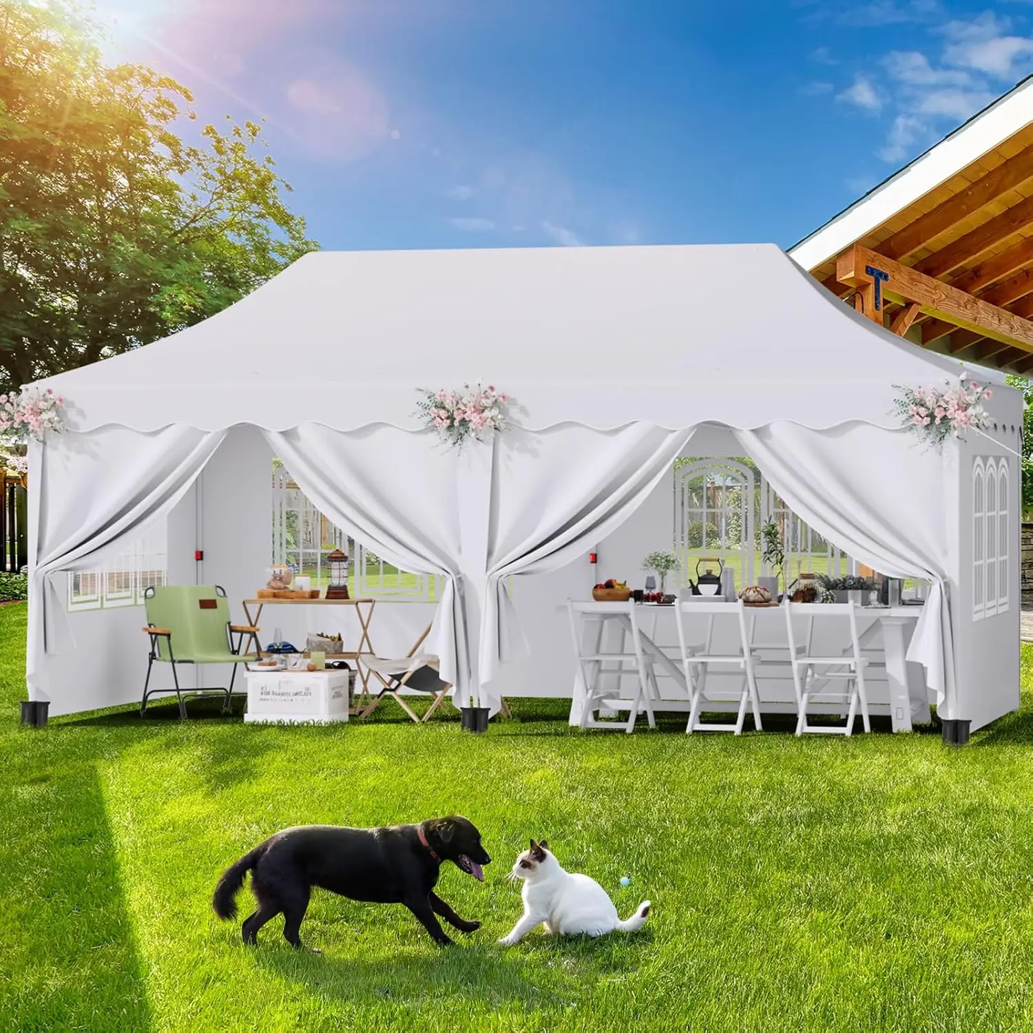 Canopy 3x6m Pop Up Pavilion Gazebo Tent with All Sidewalls, Waterproof Commercial Canopy Outdoor Instant Gazebo UV50+ Party Tent