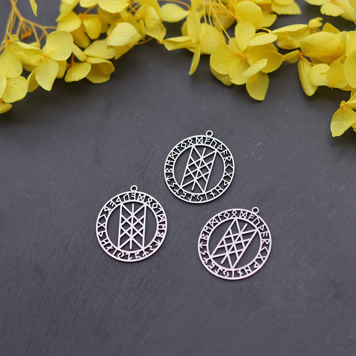 Breloques Runes Web of Wyrd, collier, boucles d'oreilles, pendentif Destiny en acier inoxydable, amulette nordique, fabrication de bijoux, 3 pièces