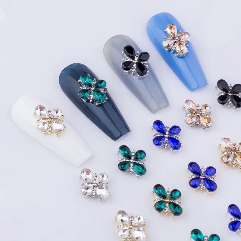 10pcs Luxury Rhinestone Nail Art Decorations Alloy Cross Flower Waterdrop Irregular Nail Drill Ornaments Decoration Tools