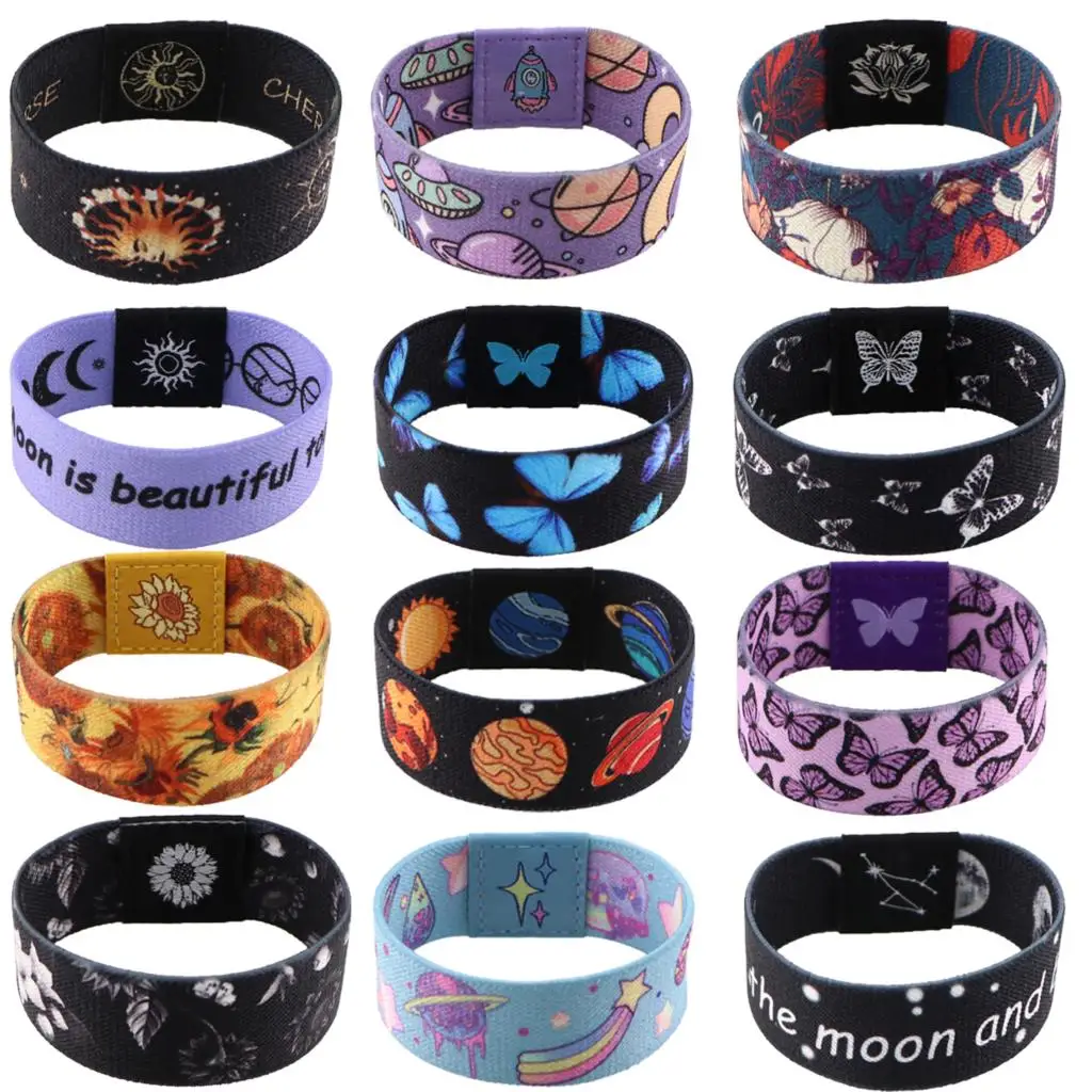 Moon Chinese Rose Cloth Stretch Wristband Bracelet Flexible Wrist Band Cuff Bracelet Sports Casual Bangle For Women Men Gifts