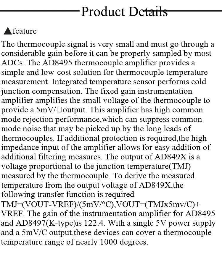 AD8495-Verstärker, ARMZ-Präzisions-Thermoelementverstärkermodul, Typ K – Detail 2