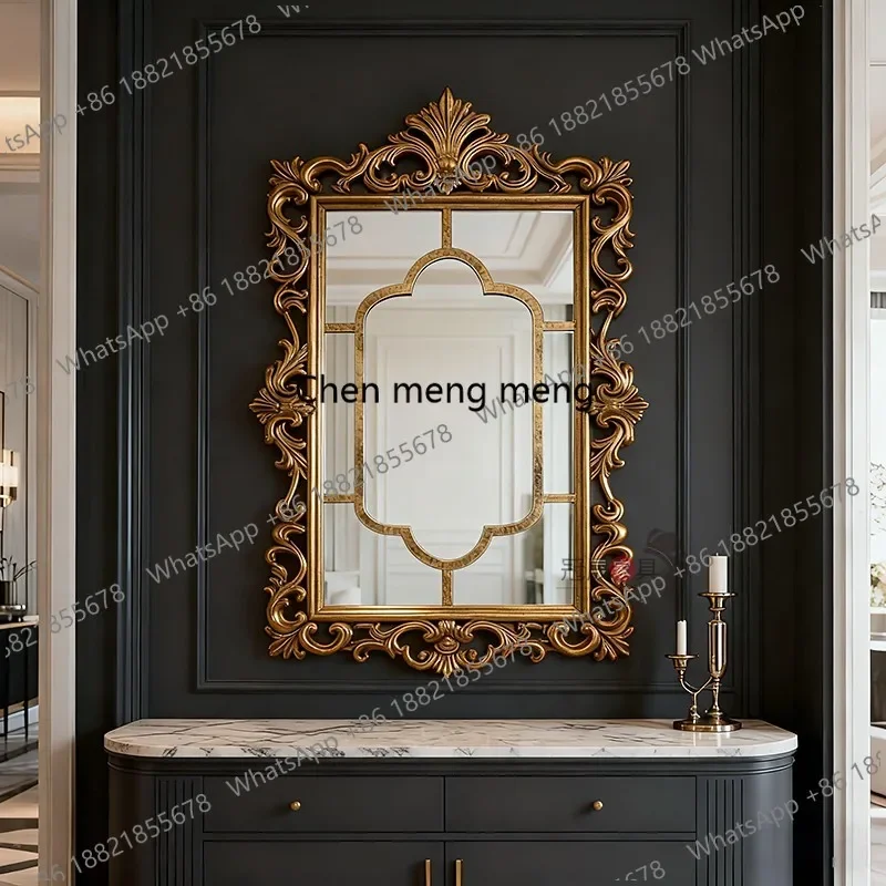 Europese retro haarddecoratie gesneden make-upspiegel Franse villa entree achtergrond muur wand wandhangende vierkante spiegel - afbeelding 2