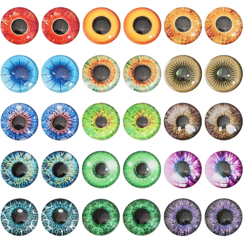 30 шт., 15 стилей, стеклянный кабошон с глазами дракона, светящиеся кошачьи глаза, стеклянные кабошоны, светящиеся в темноте глаза животных, с плоской спинкой для искусства