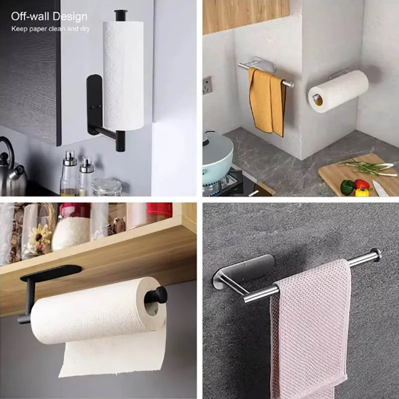Kitchen Paper Towel Holder Adhesive Tissue Hanger Toilet Roll Paper Dispenser Cabinet Storage Napkin Rack Bathroom Accessories