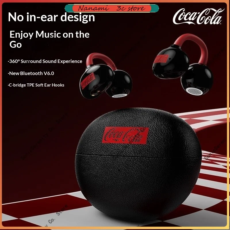 

Совместные Bluetooth-наушники Coca-Cola, Bluetooth 6,0, мягкие резиновые ушные крючки, удобные наушники-вкладыши с клипсой, подарки