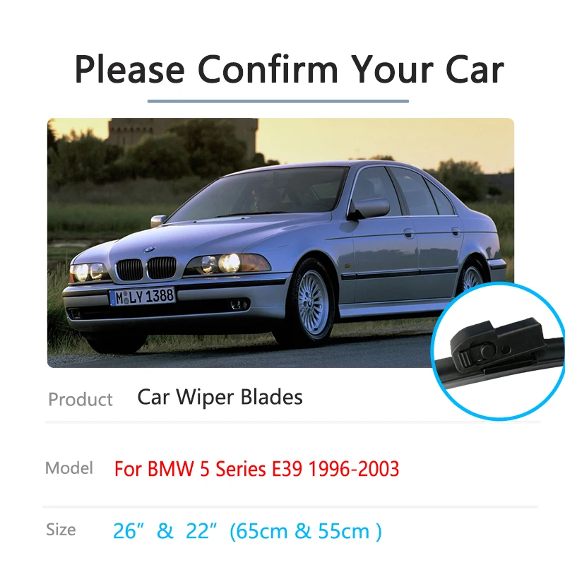 For BMW 5 Series E39 1996 1997 1998 1999 2000 2001 2003 Car Wiper Blades Front Window Windshield Windscreen Rubber Strip Refill