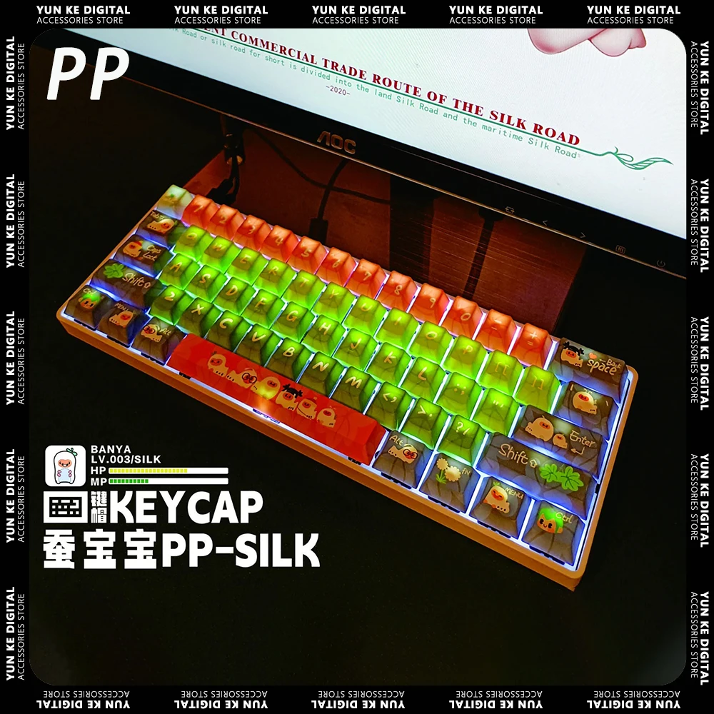 

Колпачки для ключей PP silkworm PBT, 134 клавиш, вишня MOA, персонализированная сублимационная механическая клавиатура, наборы клавиш, ПК