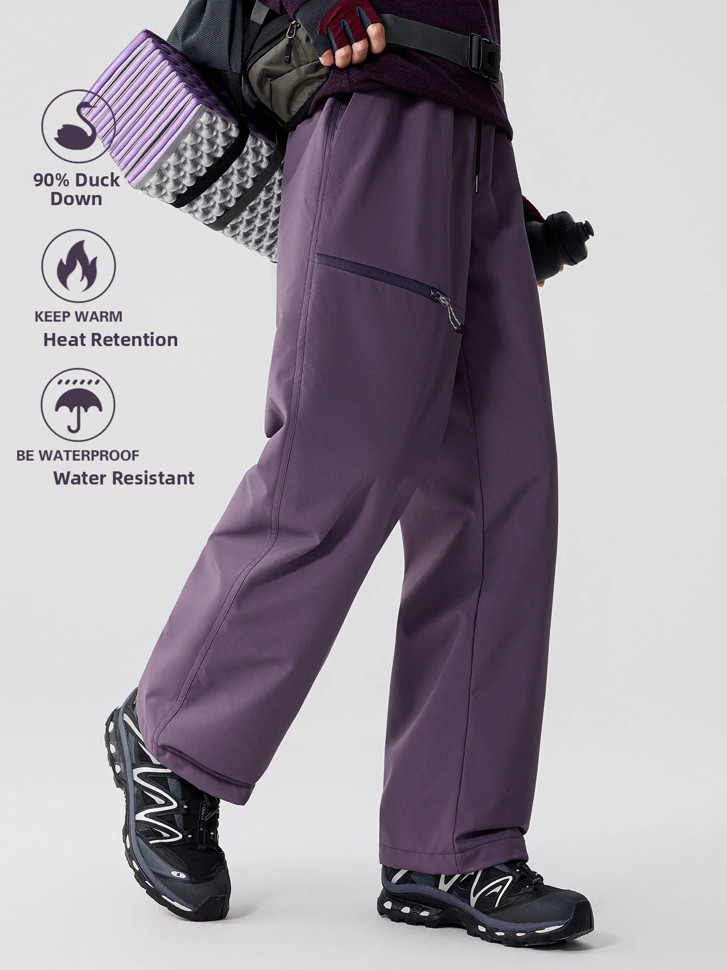 

Модные зимние пуховые брюки для мужчин и женщин, теплые, морозостойкие, с флисовой подкладкой, для активного отдыха, прямого кроя