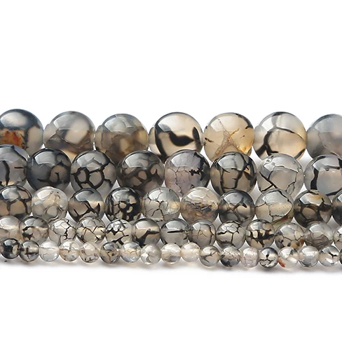 Runde Natursteinperlen, schwarze Drachenadern-Achate, lose Perlen, Armbänder für Handarbeiten, Schmuckherstellung, DIY-Armbänder, Zubehör – Detail 6