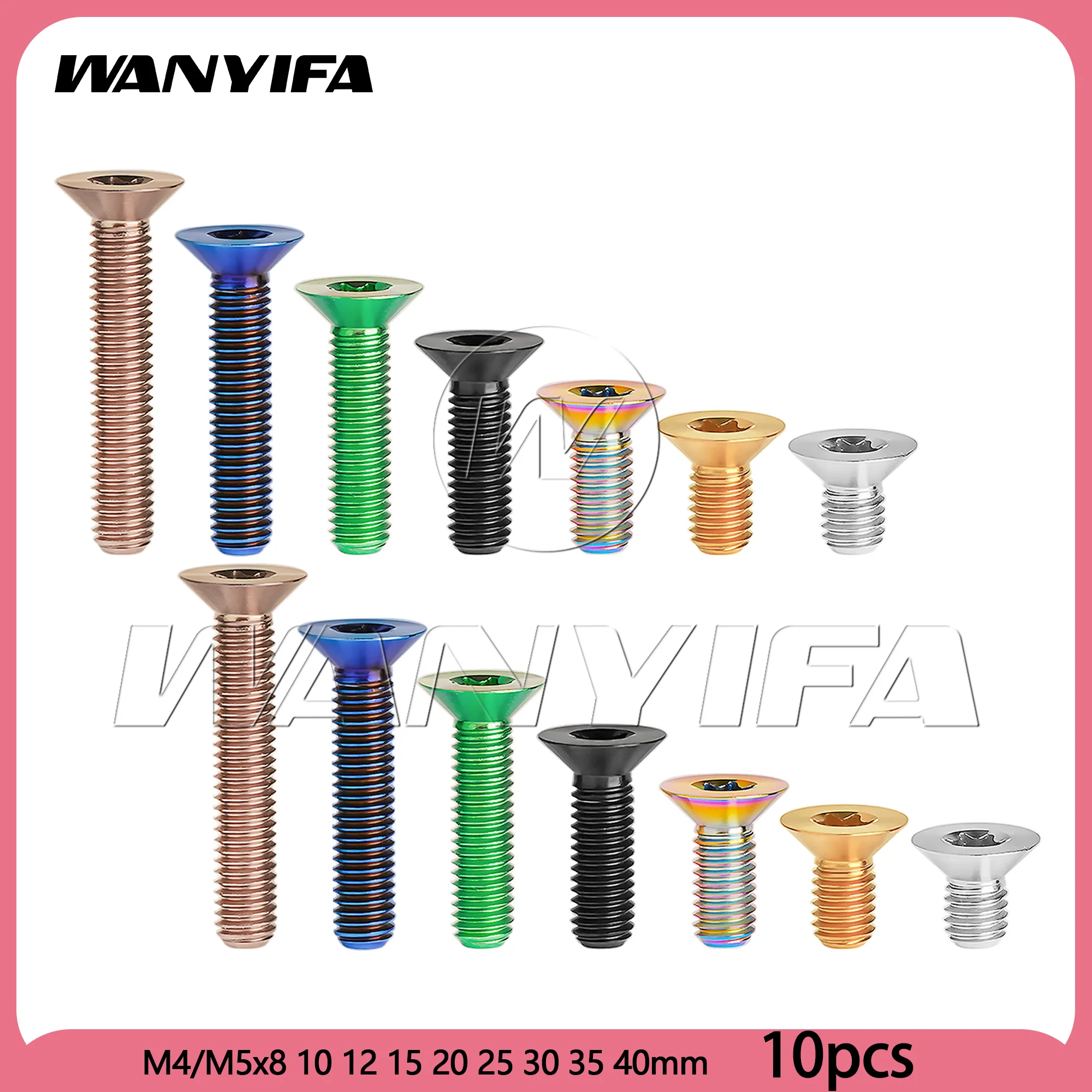 

Wanyifa 10pcs Titanium Bolts M4/M5x8 10 12 15 20 25 30 35 40mm Countersunk Torx Head Screw for Cycling Parts Ti Fasteners
