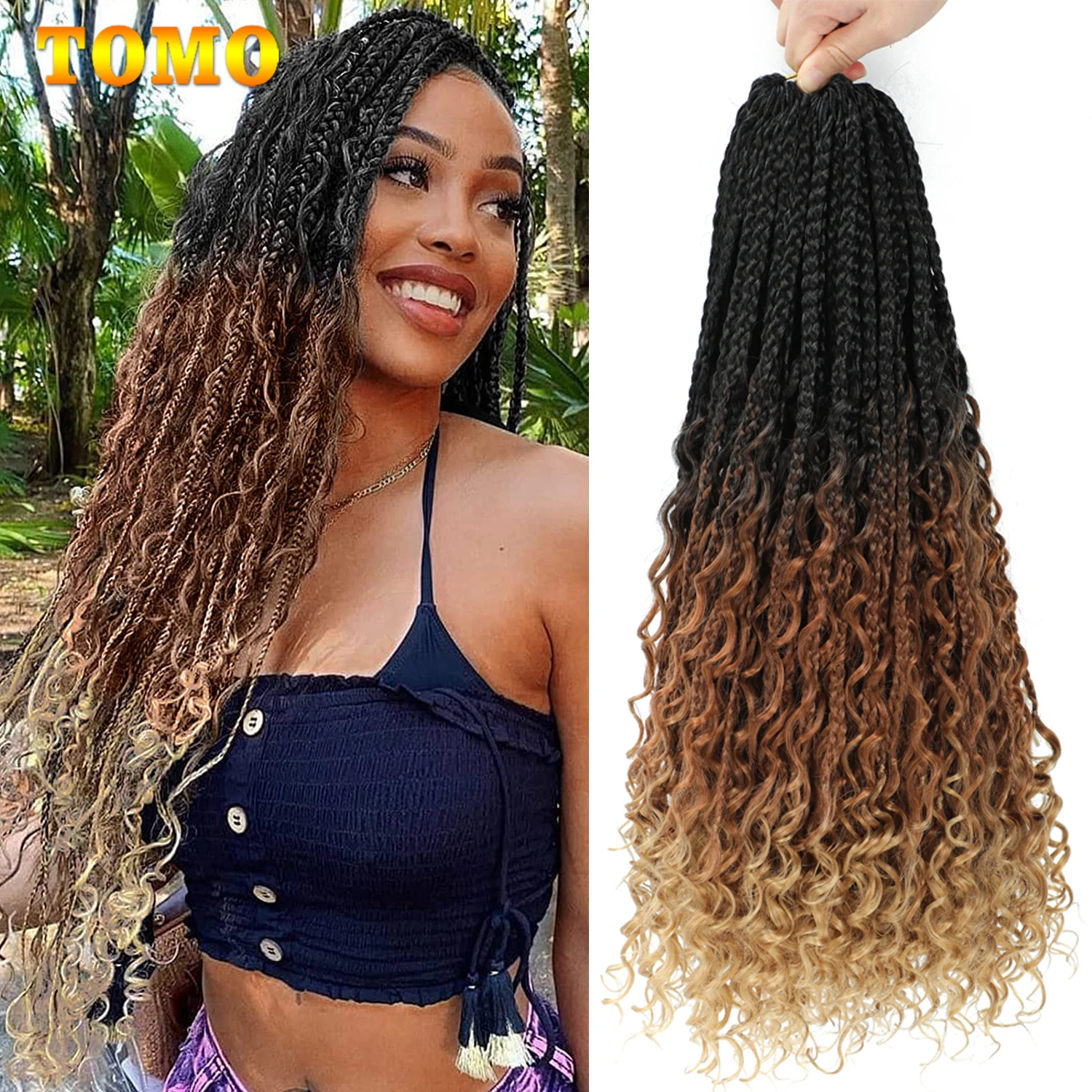 

TOMO Boho Box Braids Crochet Hair 14 18 24 Inch Goddess Box Braids Synthetic Braiding Crochet Hair Extensions For Black Women