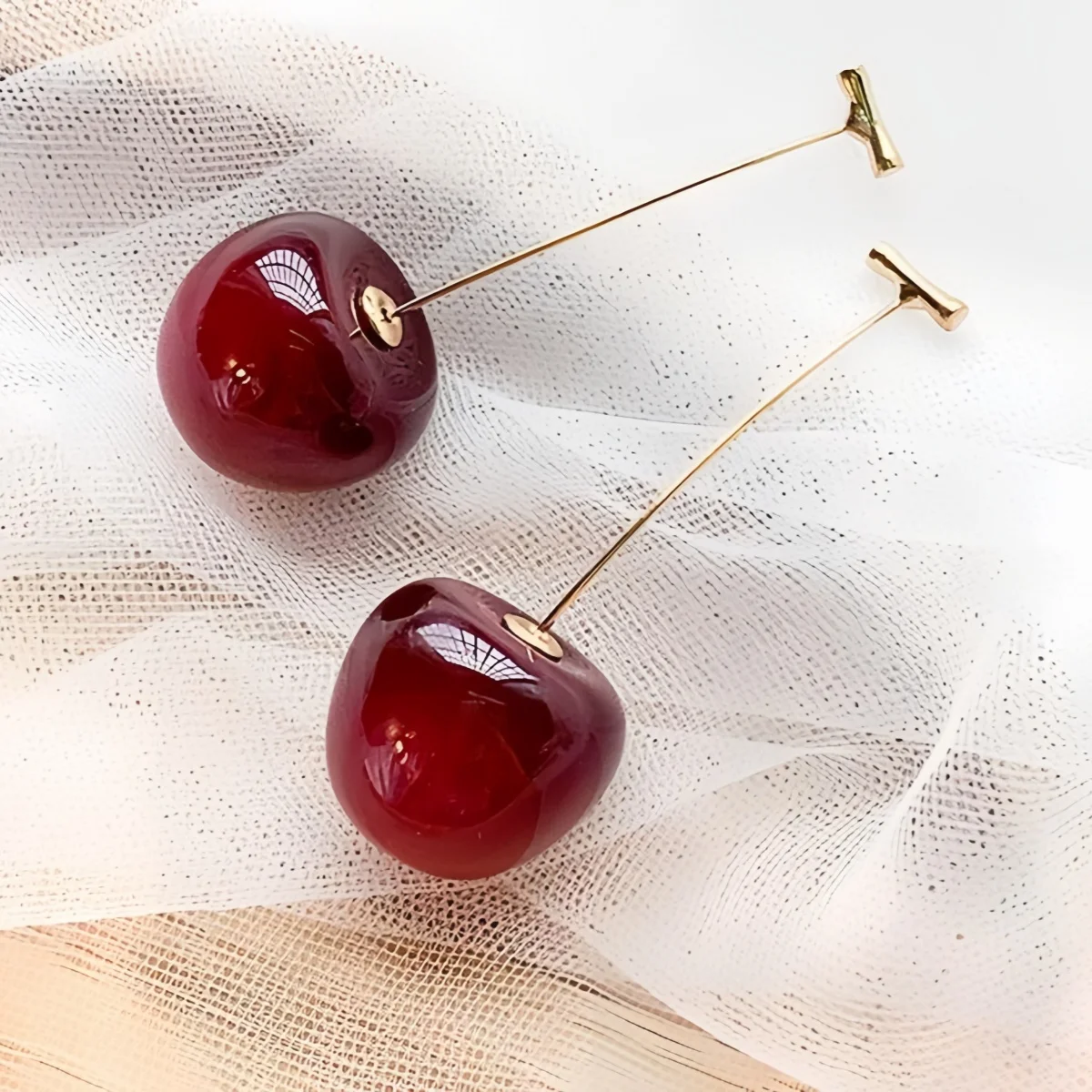 Women's Cute 3D Red Cherry Drop Dangle Earrings