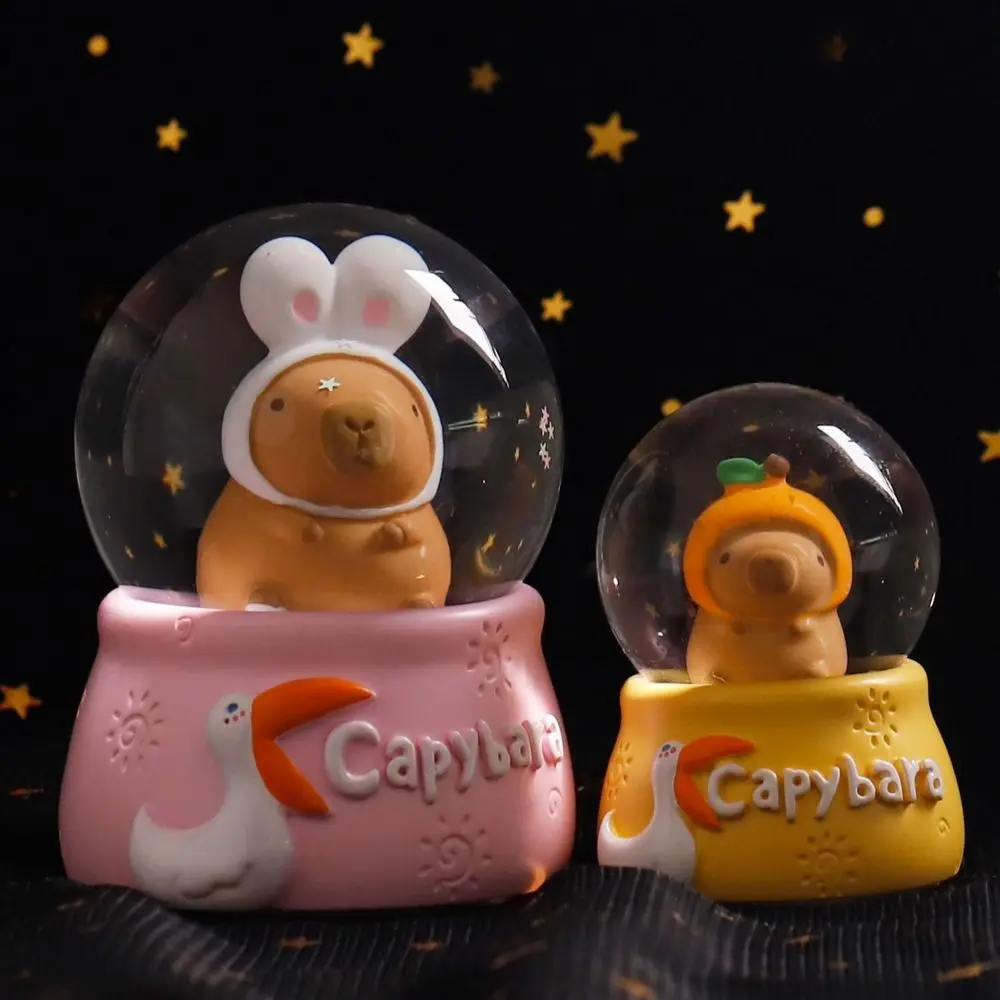 Fresh Capybara Cartoon Crystal Ball Sequins Resin Doll Decorations Electric Light Hand-made Ornaments Gathering