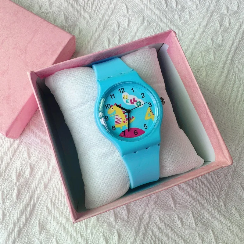 Muslimate Watch Cartoon Little Dinosaur Student Children Watch Quartz Watch Pointer Candy Color