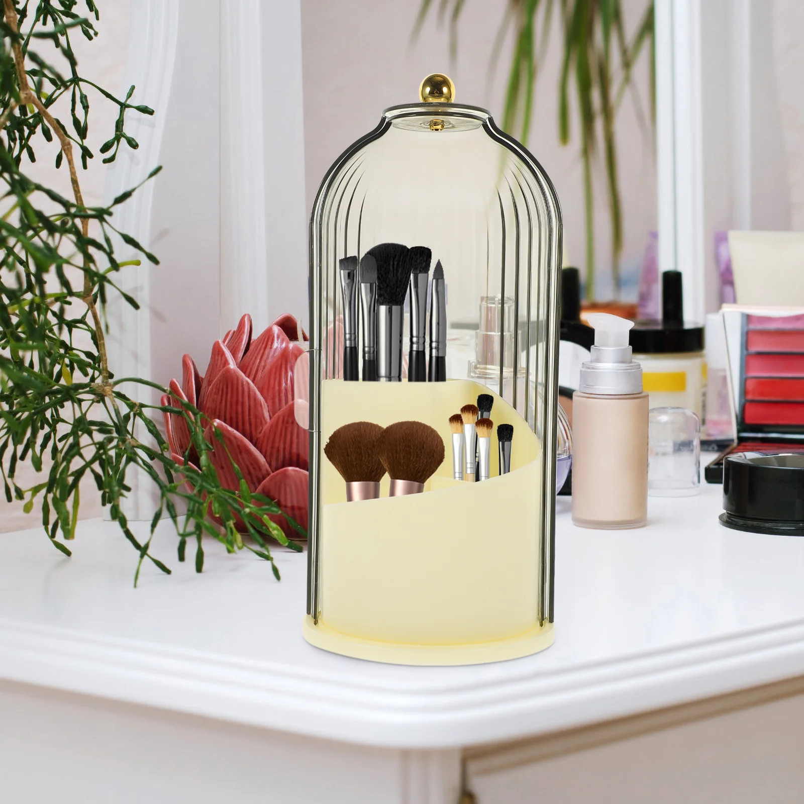 

Brush Holder Eyeliner Pencil Makeup Organizer Stand with Lid Rotating Case Brush Cup Storage Holder for Makeup Tools