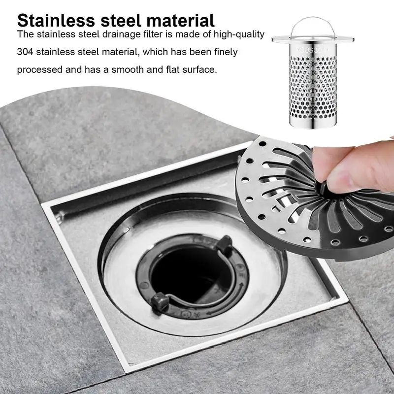 Laundry Sink Drain Strainer Stainless Steel Rustproof Fine Mesh Drain Catcher Strainer Basket with Handle Embedded