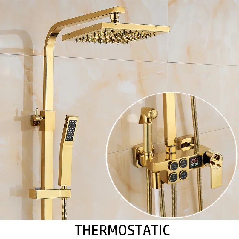 005 juego de ducha LED grifo oculto dorado de lujo