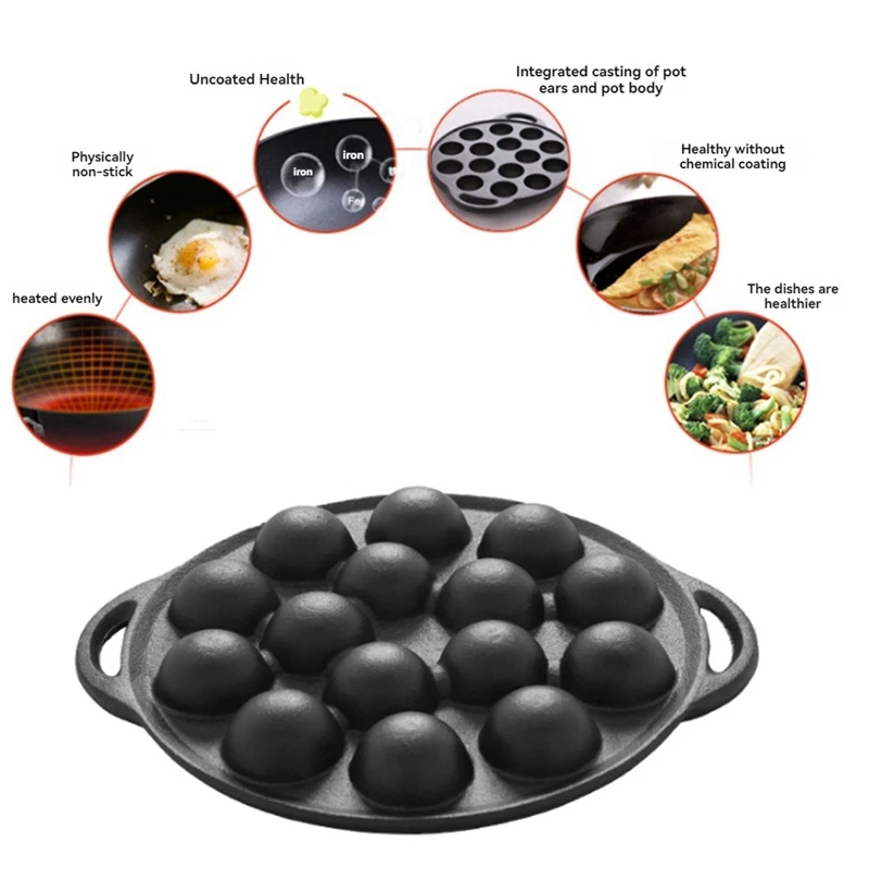 AT36 15 Holes Cast Iron Takoyaki Pan  Takoyaki Maker For Pancake Balls Poffertjes Takoyaki Banh Khot