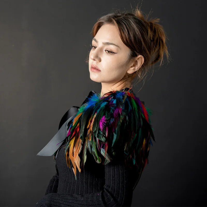 

Gothic feather cape shawl detachable collar white Christmas ball performance vest cape accessory decoration