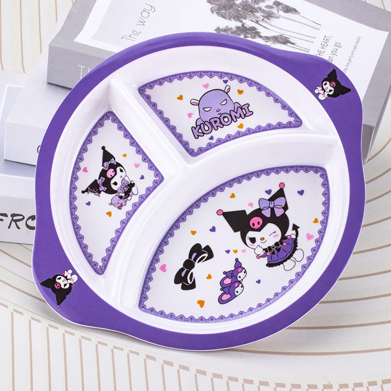 Sanrio Hello Kitty Dinner Plate Compartment Kuromi Children's Tableware Cartoon Breakfast Plate Creative Orbicular Food Plate