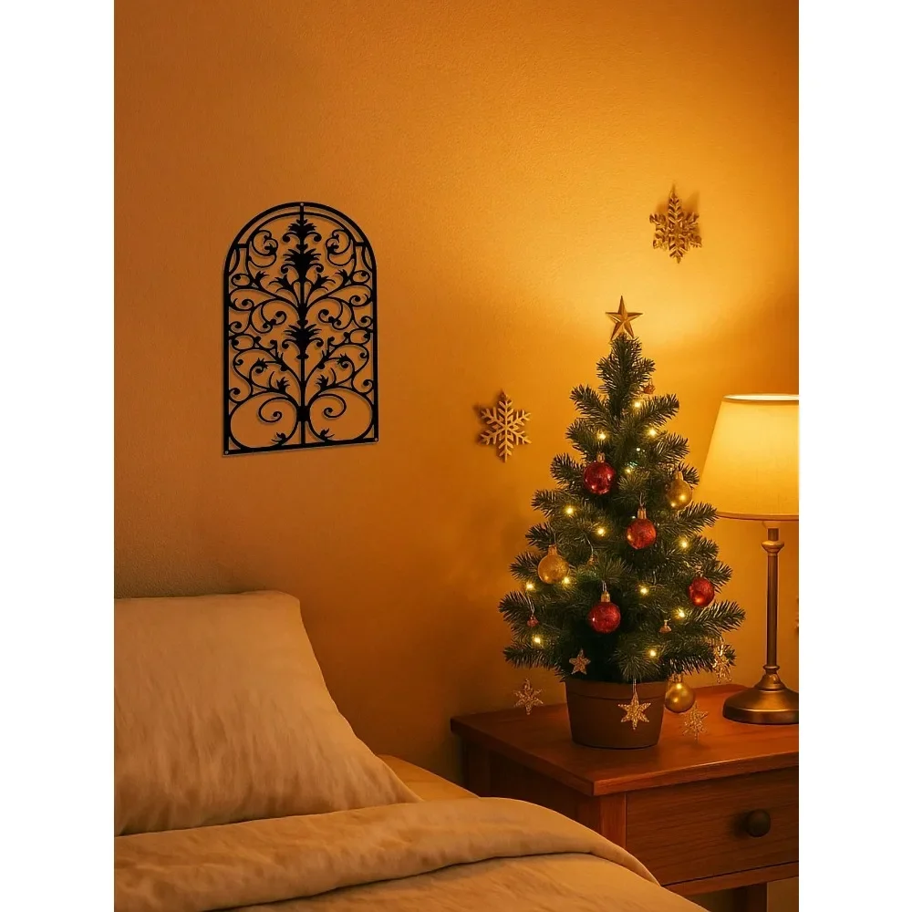 ديكور حائط معدني مزخرف عتيق من WindowArt - نمط إطار النافذة، فن الباروك الريفي، لهجة منزلية انتقائية حديثة